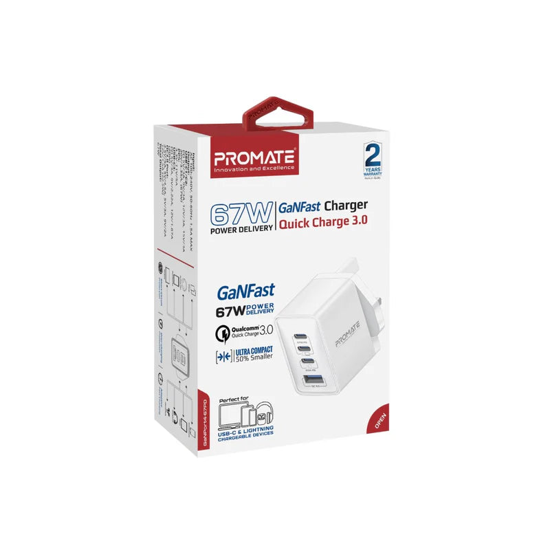 GanPort4-67pd 67W Power Delivery GaNFast™ Charger with Quick Charge 3.0