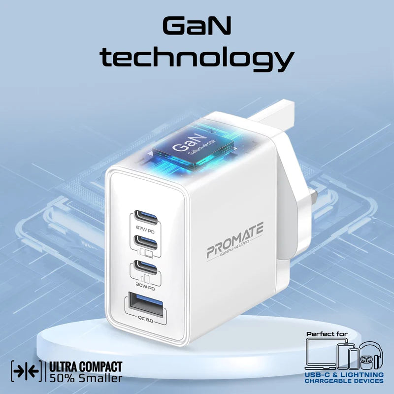 GanPort4-67pd 67W Power Delivery GaNFast™ Charger with Quick Charge 3.0