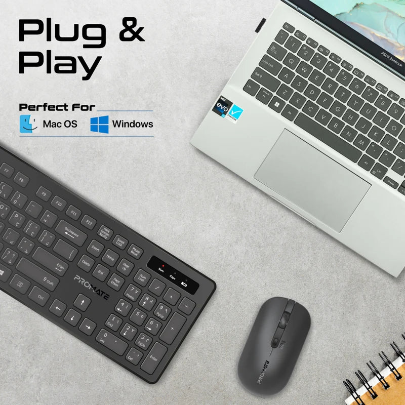 ProCombo-13 Sleek Profile Full-Size Wireless Keyboard and Mouse