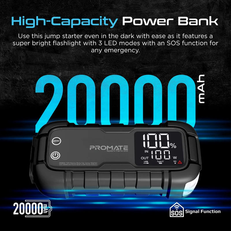 SparkTank-20 jump starter ,2000A/12V Heavy Duty Car Jump Starter with 20000mAh Power Bank & 45W Power Delivery